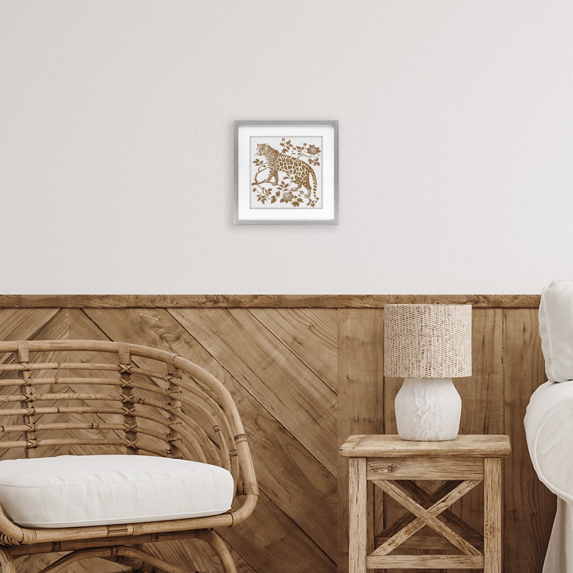 Earthy Details Vintage Leopard Gray Framed Print Under Glass, design by Lettered and Lined