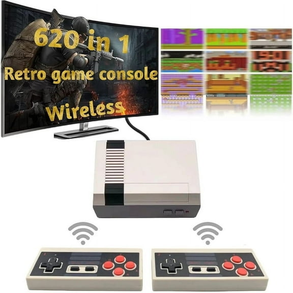 Classic Mini Retro Play Machine, Classic Retro System Built-in 620 Classic Video Plays, AV and Dual Wireles Play Controllers, Plug and Play