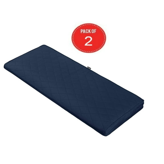 Classic Accessories Montlake FadeSafe Rectangle Settee/Bench Seat Quilted Cushion Lounge Cushion, Navy, 48"W x 18"D x 3"H ( Pack of 2 )