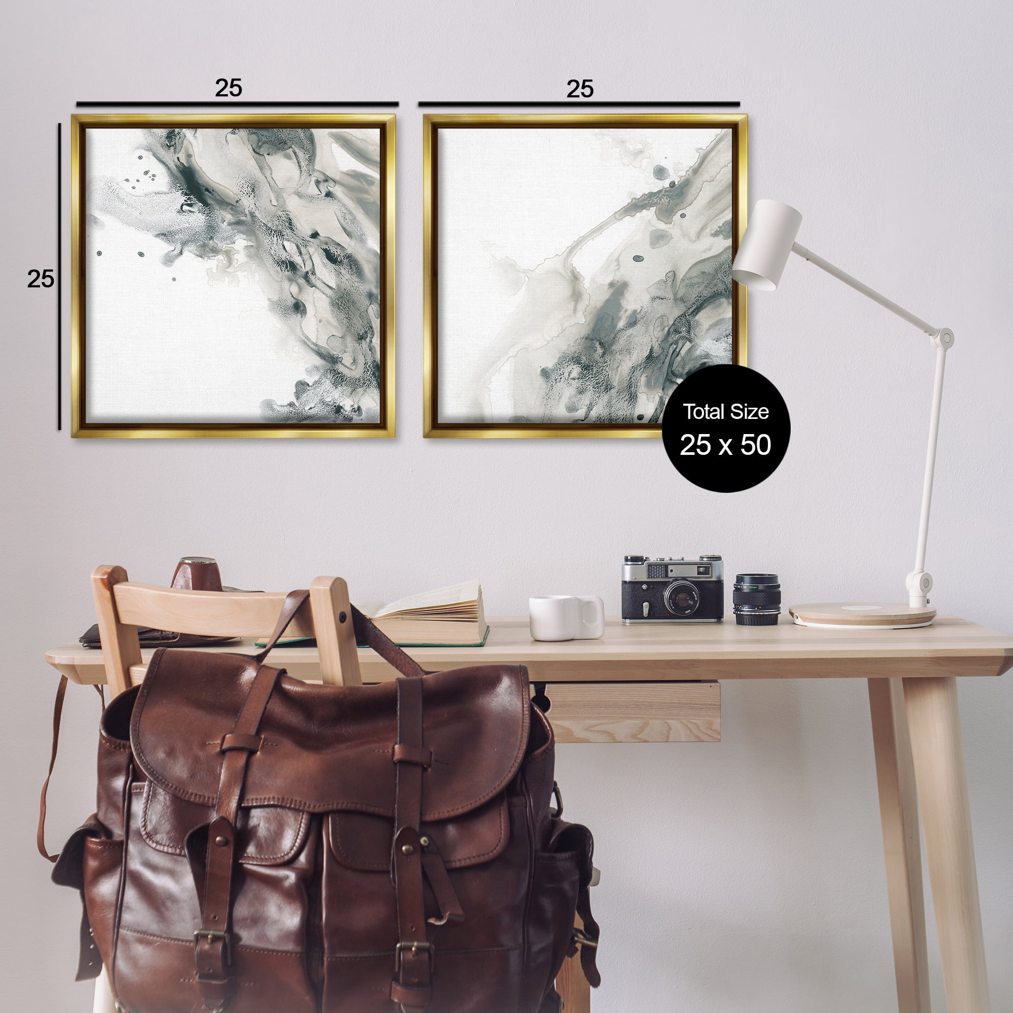 Stupell Industries Abstract Monochromatic Liquid Abstract Painting Gold Floater Framed Canvas Art Print Wall Art, 25 x 25, Set of 2