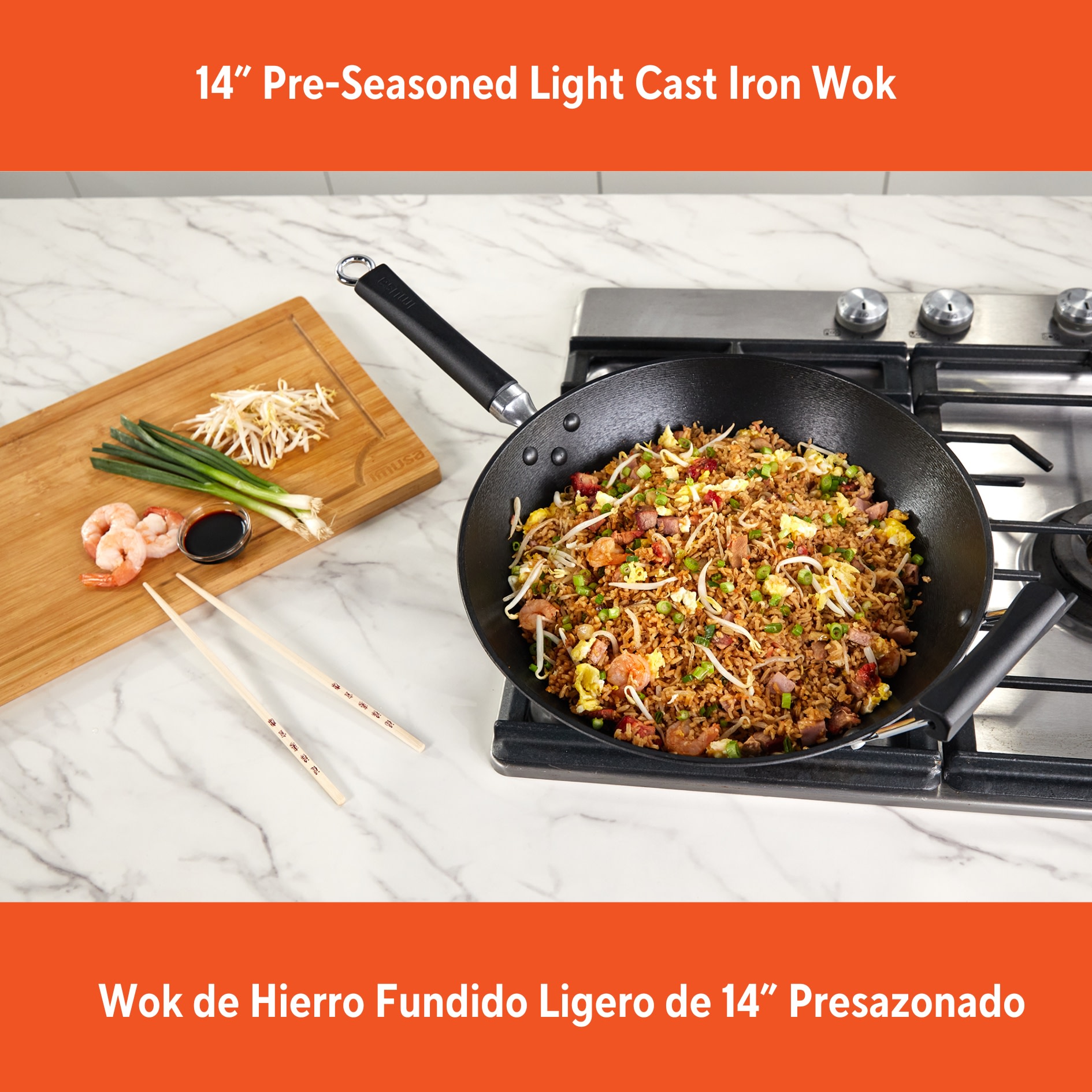 IMUSA 14-Inch Light Cast Iron Preseasoned Wok photo 3