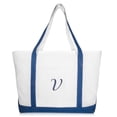thumbnail image 2 of DALIX Quality Canvas Tote Bags Large Beach Bags Navy Blue Monogrammed V, 2 of 8