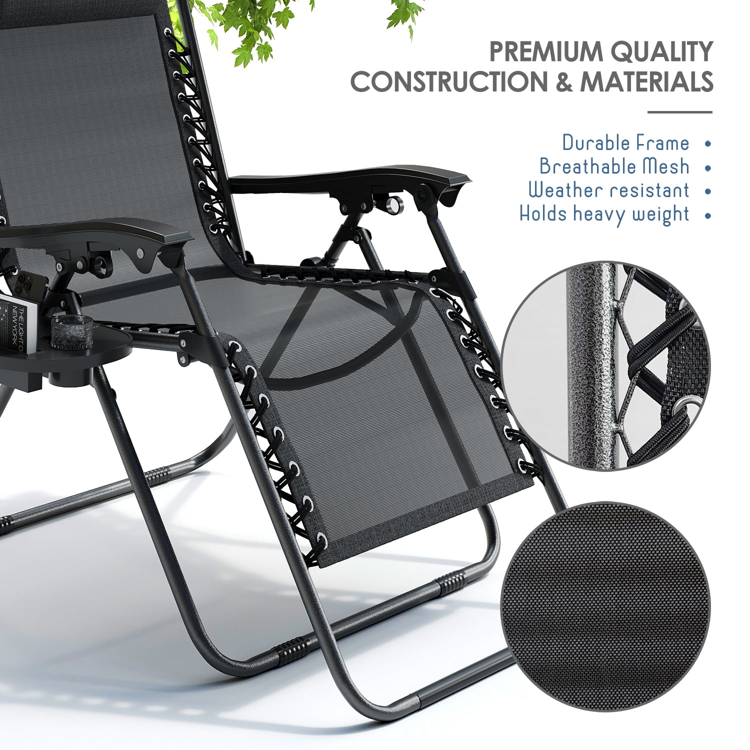 LammaLoe Zero Gravity Chair Set of 4, Outdoor Lounge Chairs with Cup Holder, Black