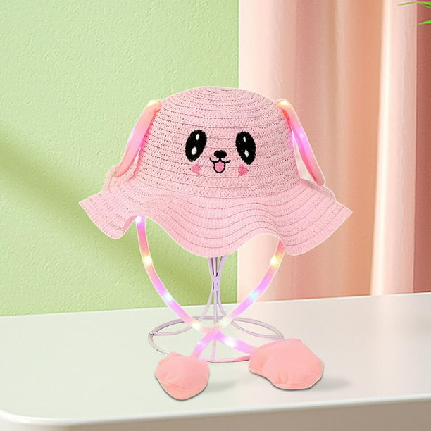 Sombrero de para niños, sombrero de paja de verano de moda iluminado para fiesta de vocación del día del niño Rosa