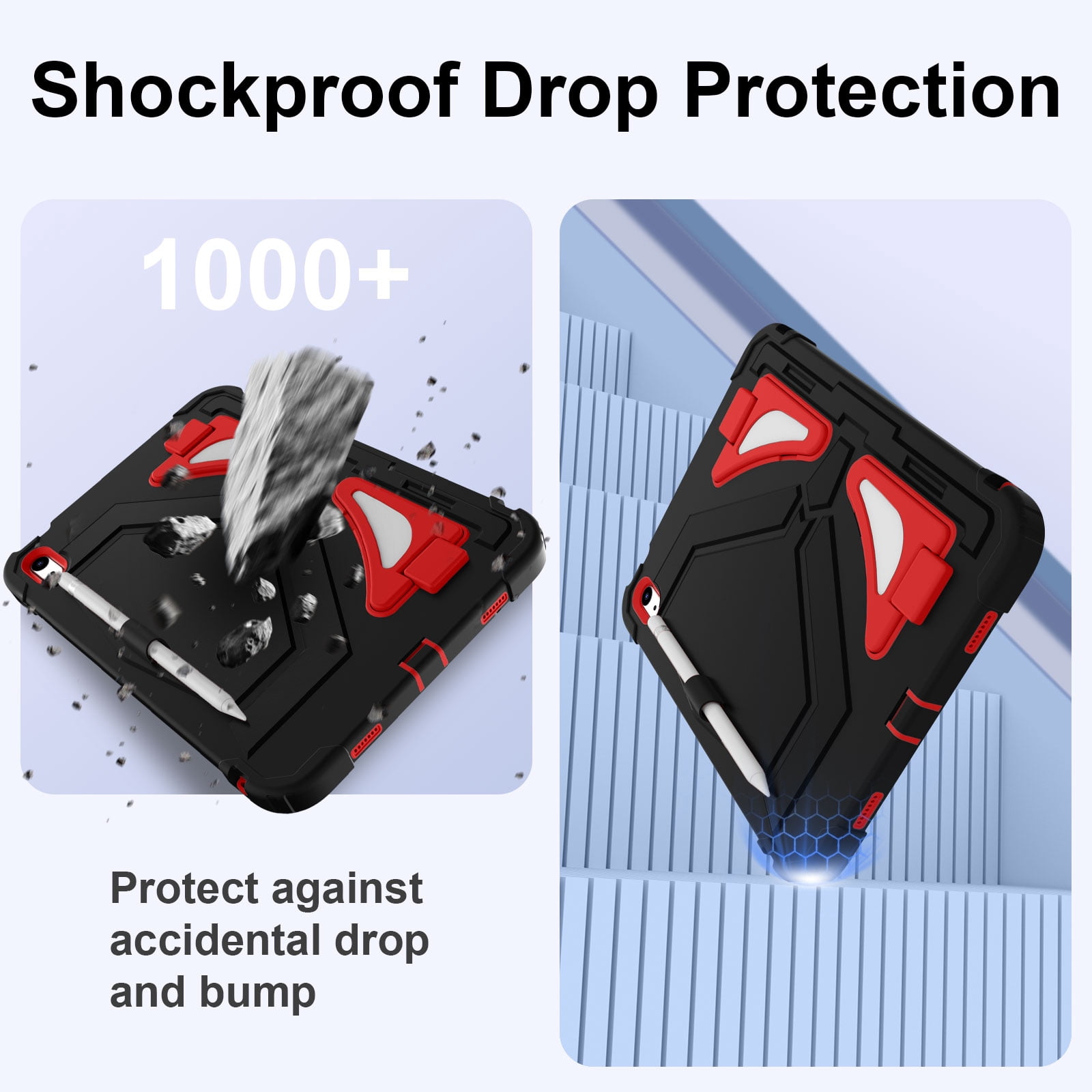 Dteck Case for 2025 Apple 11-inch iPad A16/ 10.9-inch iPad 10th Generation 2025 Cover with Pencil Holder Screen Protector Shoulder Strap Kicsktand Thickned Cornor for Kids Boys,Black Red