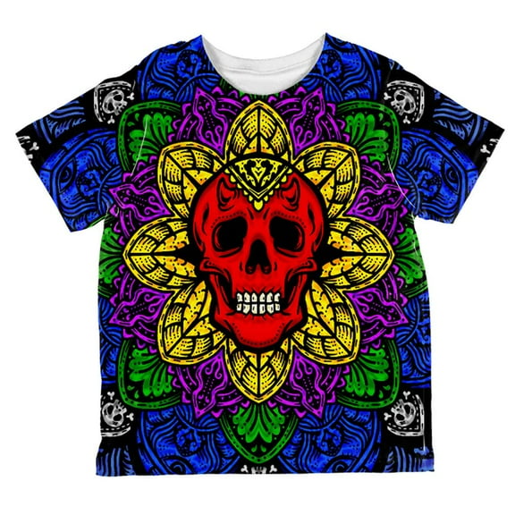 Halloween Demon Skull Mandala All Over Toddler T Shirt Multi 4T