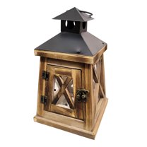 Vintage Decorative Lantern Candle Holder Wooden Rustic Farmhouse Wedding Centerpiece Lantern for Table Top Mantle Wall Hanging Display Party Home Decor Indoor Outdoor Christmas