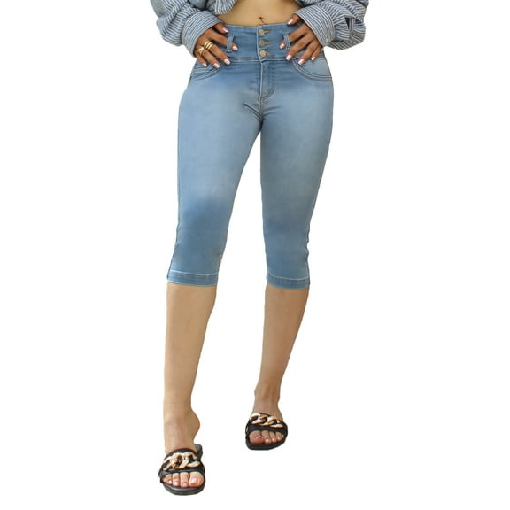 Pantalón Capri Mujer Mezclilla Tiro Medio Azul Claro