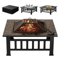 Outdoor , 32 Inch Firepit Table Metal Outdoor Fireplaces with Waterproof Cover for Outside Patio Camping (Black)