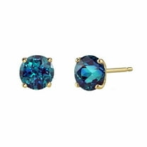 14k Yellow Gold 3mm Push Back Round Plated Alexandrite Stud Earrings by Paris Jewelry
