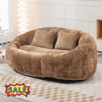 Tcbosik Chenille Fabric Bean Bag Couch, Comfy Upholstered Loveseat, 2-Seater Sofa for Living Room, Bedroom, No Assembly Required, Coffee Color