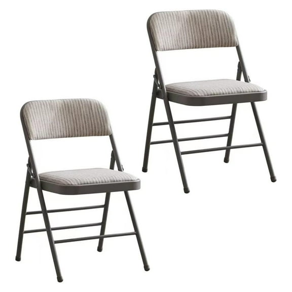 Drevy Pack of 2 (Fabric/Vinyl) Steel Frame Metal Foam Padded Folding Chairs (Black, Gray, White) (2-Pack - Fabric White)