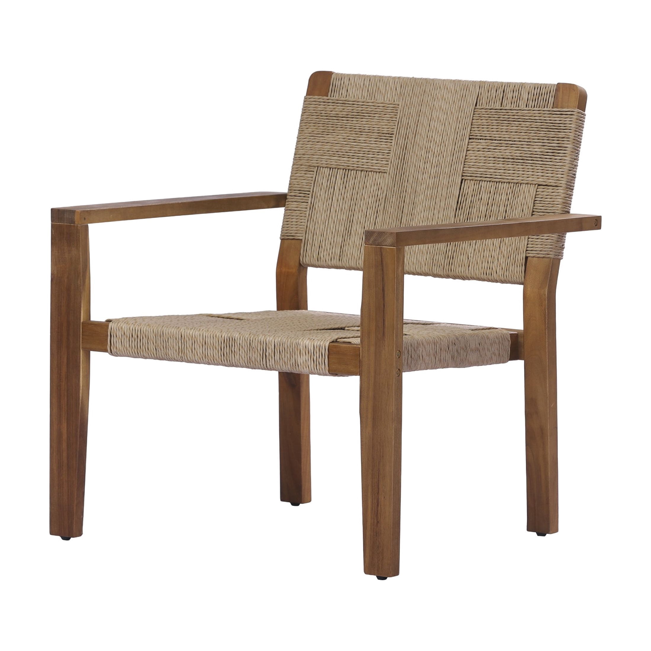 Christopher Knight Home Set of 2 Outdoor Club Chairs, Acacia Wood Frame with Rope Weave, Brown + Natural