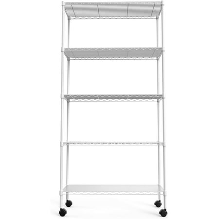

5 Tier NSF Metal Shelf Wire Shelving Unit 60 H x 30 L x 14 D - 750lbs Capacity Heavy Duty Adjustable Storage Rack with Wheels & Shelf Liners for Closet Kitchen Garage Basement and More - White
