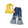 thumbnail image 3 of XINXIAOO Toddler Girls Clothes Sleeveless Shirt Flare Jeans Pant Outfits for Girl Bell Bottom Kids Girls Clothing Set Summer Fall Fashion Outfits 7-8 Years, 3 of 7