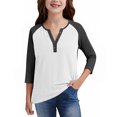 thumbnail image 6 of Efsteb Girls Tops Casual 3/4 Sleeve V-Neck Color Block Print Comfy Button Tshirts Lightweight for Holidays（Black，5 Years）, 6 of 6