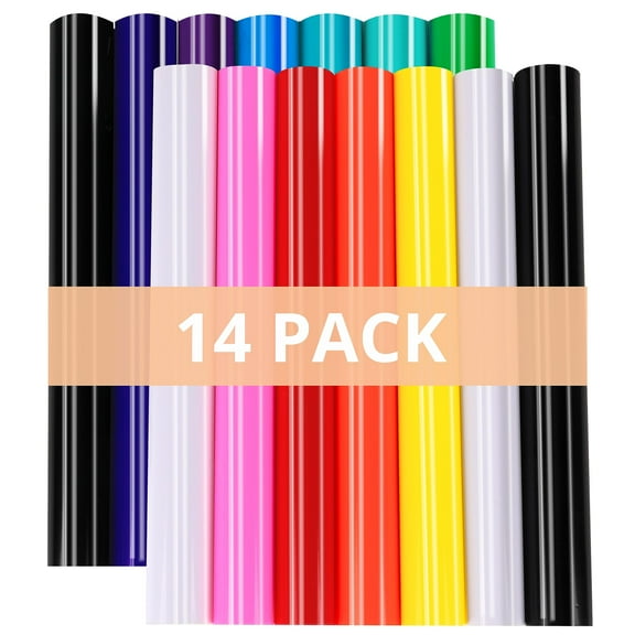 Permanent Vinyl Bundle for Crafting, 14 Glossy Adhesive Sheets, 12x12 Inches, Works with Cricut and Silhouette, Weatherproof, Multicolor