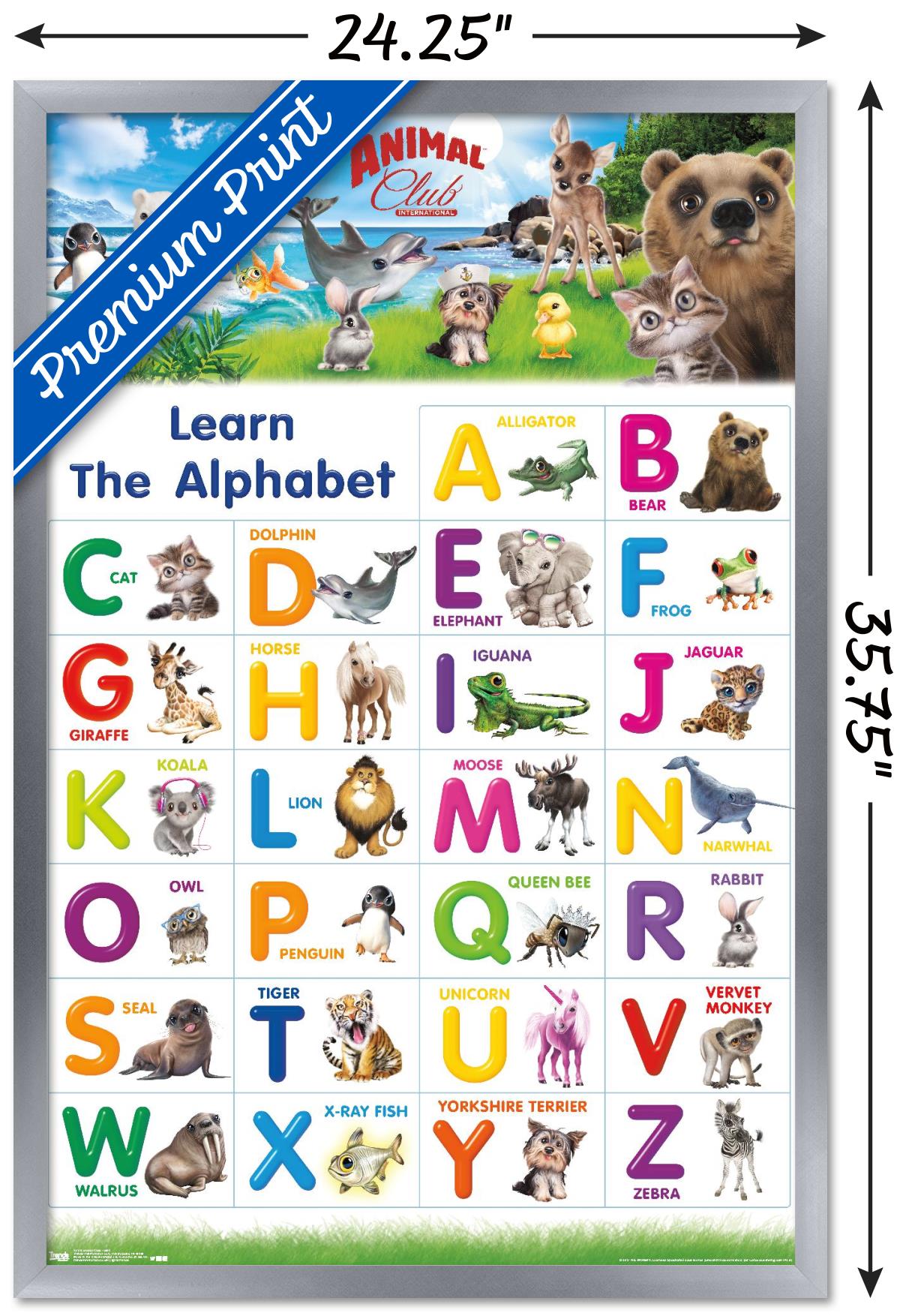 Animal Club - Letters ABC Wall Poster, 22.375" x 34", Framed