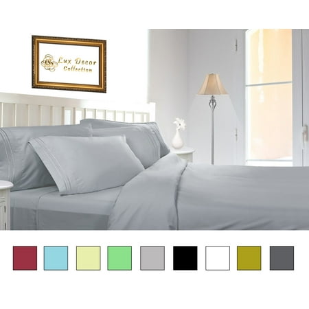 Sheet Set King Lux Decor Collection - Microfiber Bed Sheet Set Blue Grey (2 Fitted Bed Sheets, 2 Pillow Covers) - 1800 Series King Bed Sheet Set - Deep Pocket Bed Sheet Set (4 piece) ()