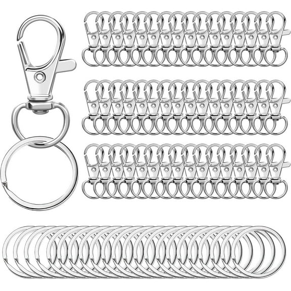 RUseeN 100PCS Metal Lobster Claw Clasp with Key Rings, Keychain Rings Making kit for Crafts, 50PCS Keychains Clips Hooks and 50PCS Key Chain Rings, Keychain Accessories
