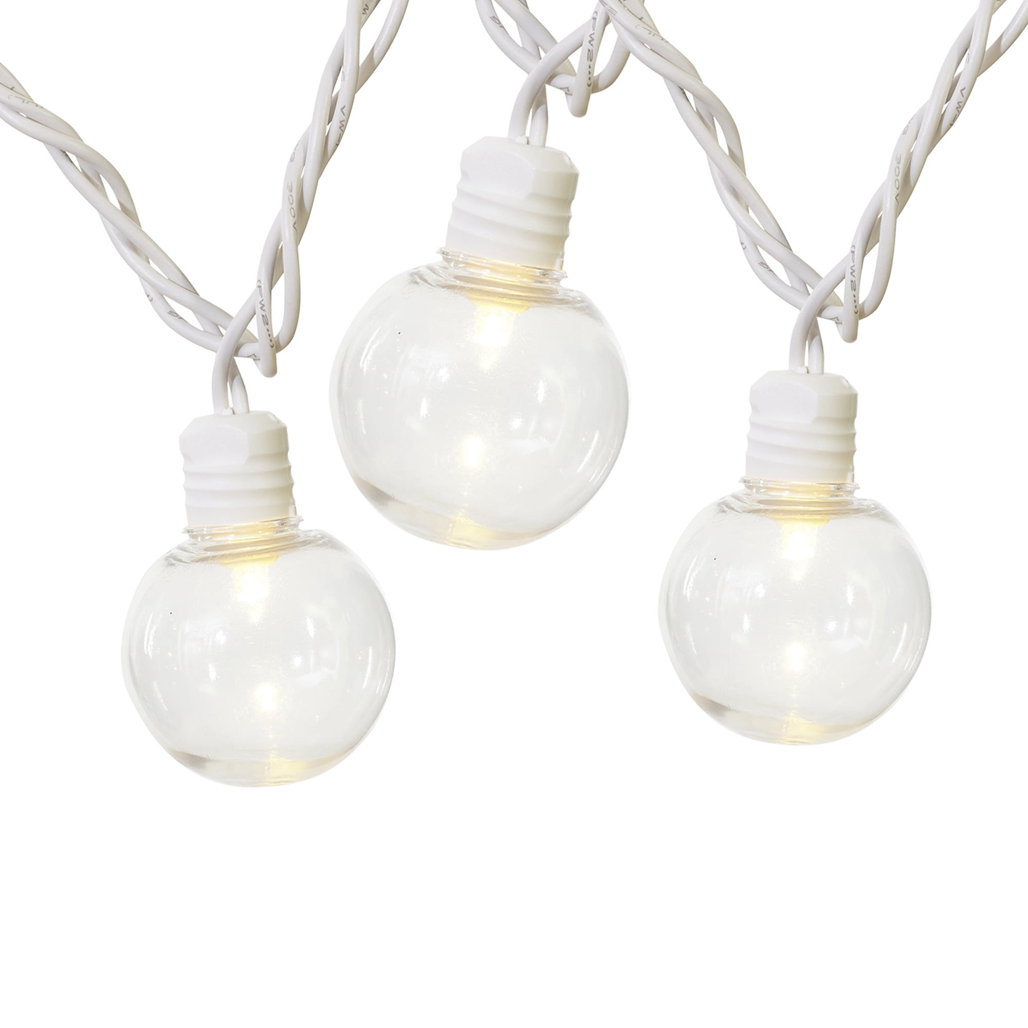 Mainstays 20-Count Warm White LED G40 Globe String Lights, Indoor/Outdoor, White Wire