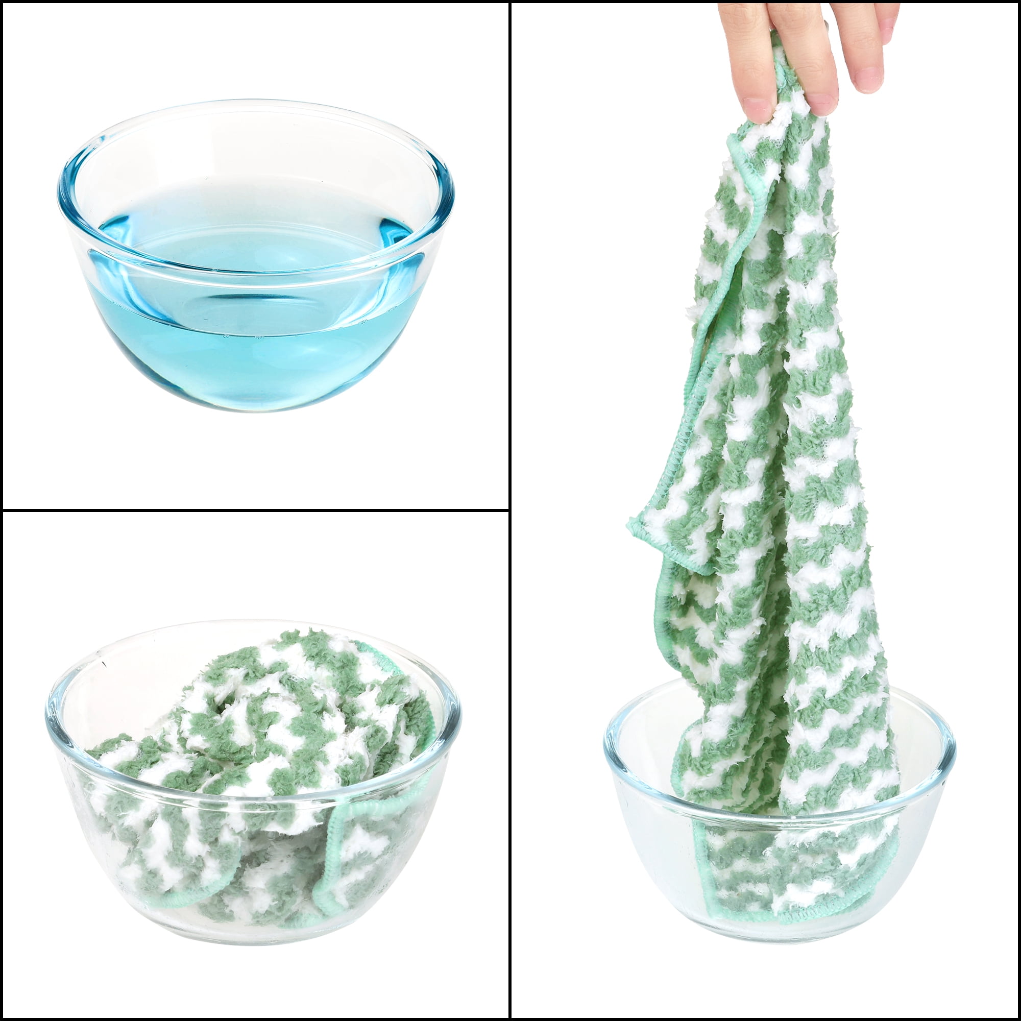 Unique Bargains 12 Pcs Microfiber Absorbent Rags Reusable Cleaning Towels Green 12"x12"