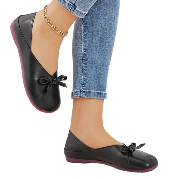 EKVAHL Ballet Flats for Women, Round Toe Mary Jane Ballet Flats with Bow, Wide Widths Non-Slip and Comfortable Womens Shoes, Wedding School Party Dressy Ballet Flats