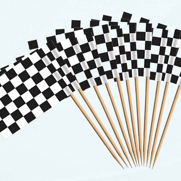 50 Pcs Black and White Chequered Flag Cupcake Picks, Checkered Racing Flag for Race Car Cake Toppers Sandwich Labels on Sticks, For Cake Toppers Food & Cupcake Party Decoration