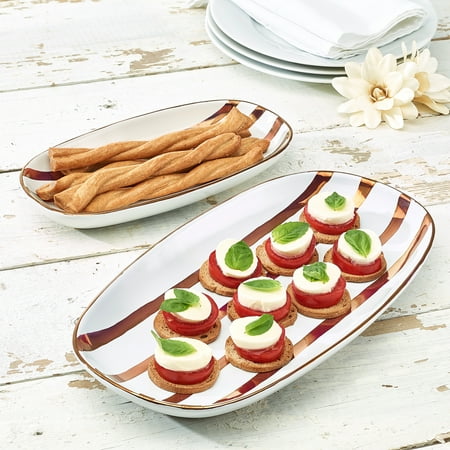 - Rose Gold Striped 2-Piece Oval Stoneware Serving Platter, Walmart Exclusive