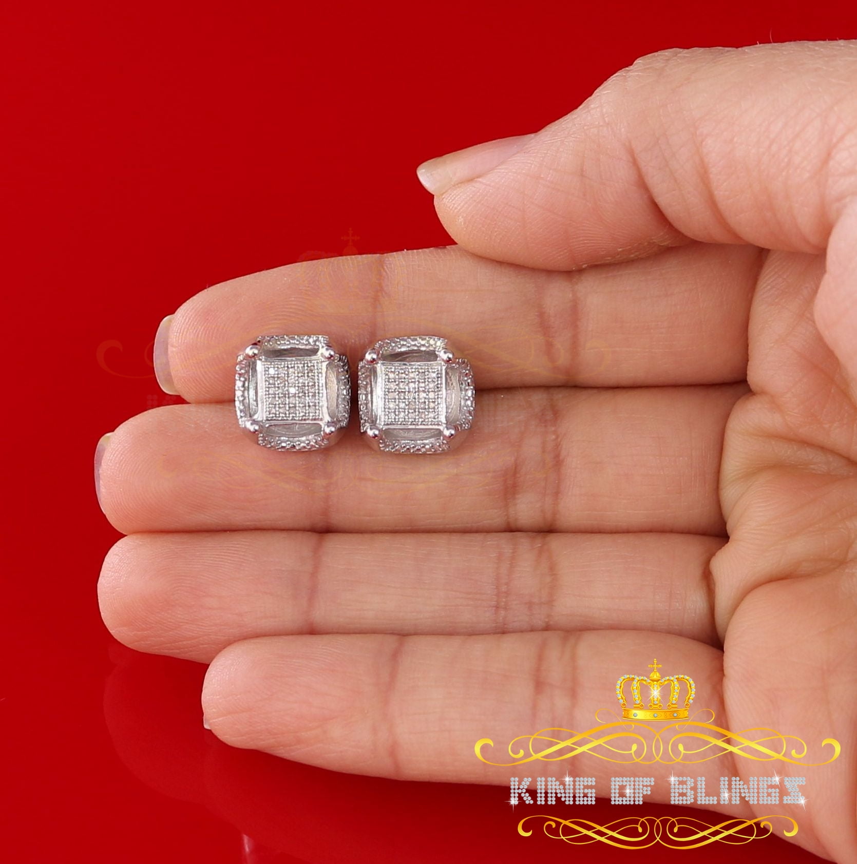 King of Bling's Women's Stud In 925 White Sterling Silver 0.20ct Diamond Stud Men's Earrings