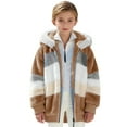 thumbnail image 4 of KAUOD Boys Winter Sherpa Jackets Fuzzy Padded Zip up Hooded Coats Teen Kids Striped Fleece Soft Warm Outwear with Pockets, 4 of 7