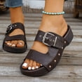thumbnail image 2 of Platform Sandals for Women Retro Gothic Studded Buckle Strap Arch Support Slippers Summer Open Toe Slip on Slides Brown Size 8, 2 of 9