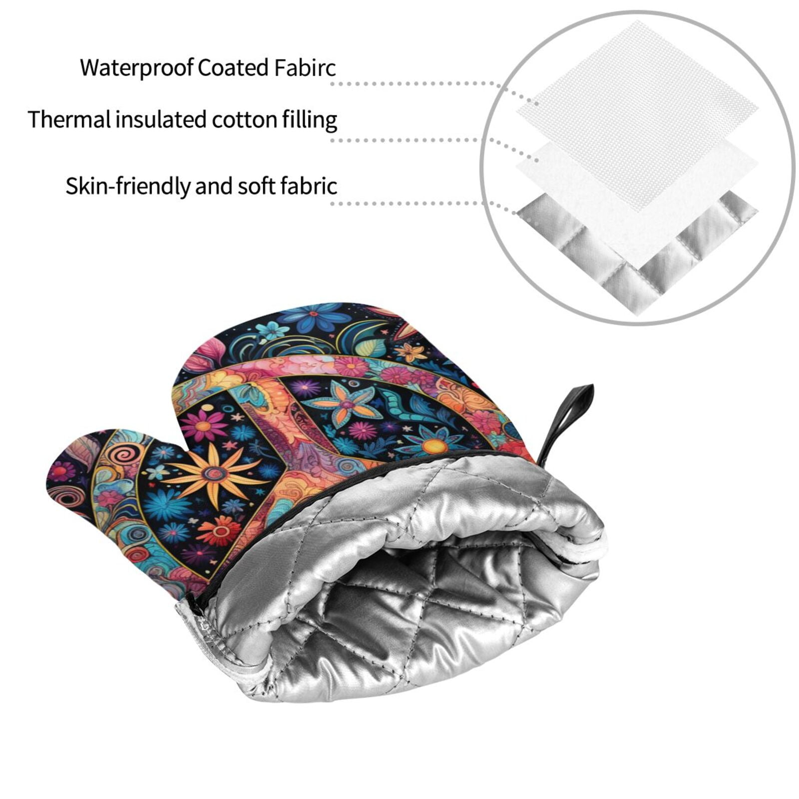 Peace Sign Hippy Art 4Pcs Oven Mitts and Pot Holders Sets Oven Kitchen Gloves Hot Pads for Cooking BBQ Baking Grilling