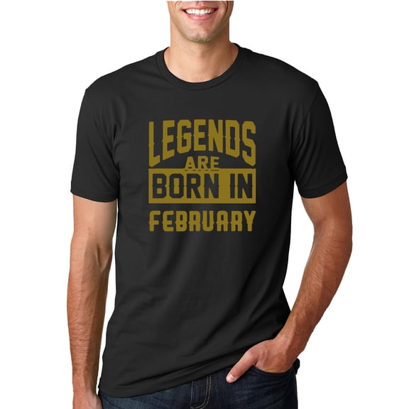 Legends are Born in February Gold Mens Fashion Graphic T-Shirt