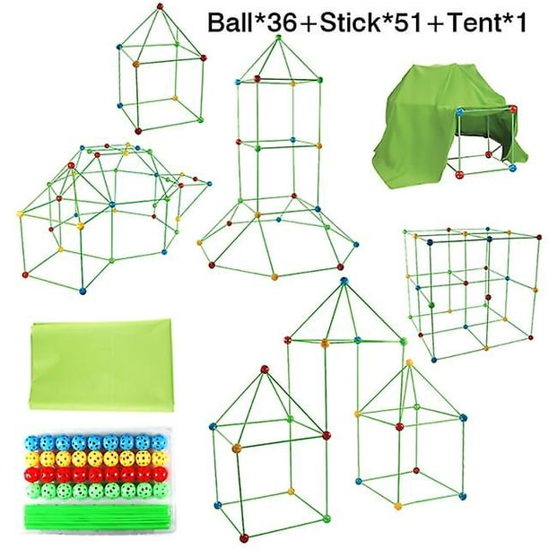 Kit de construction de tunnels de château créatifs, jouets pour cadeau, 51  bâtons, 36 balles, 1