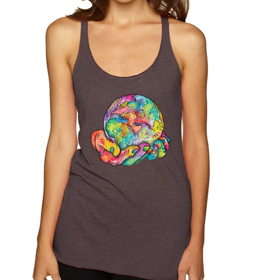 Wild Bobby Rainbow Painted I've Got The Whole World Dean Russo Design Inspirational/Christian Women Tri-Blend Racerback Tank Top, Brown, X-Large