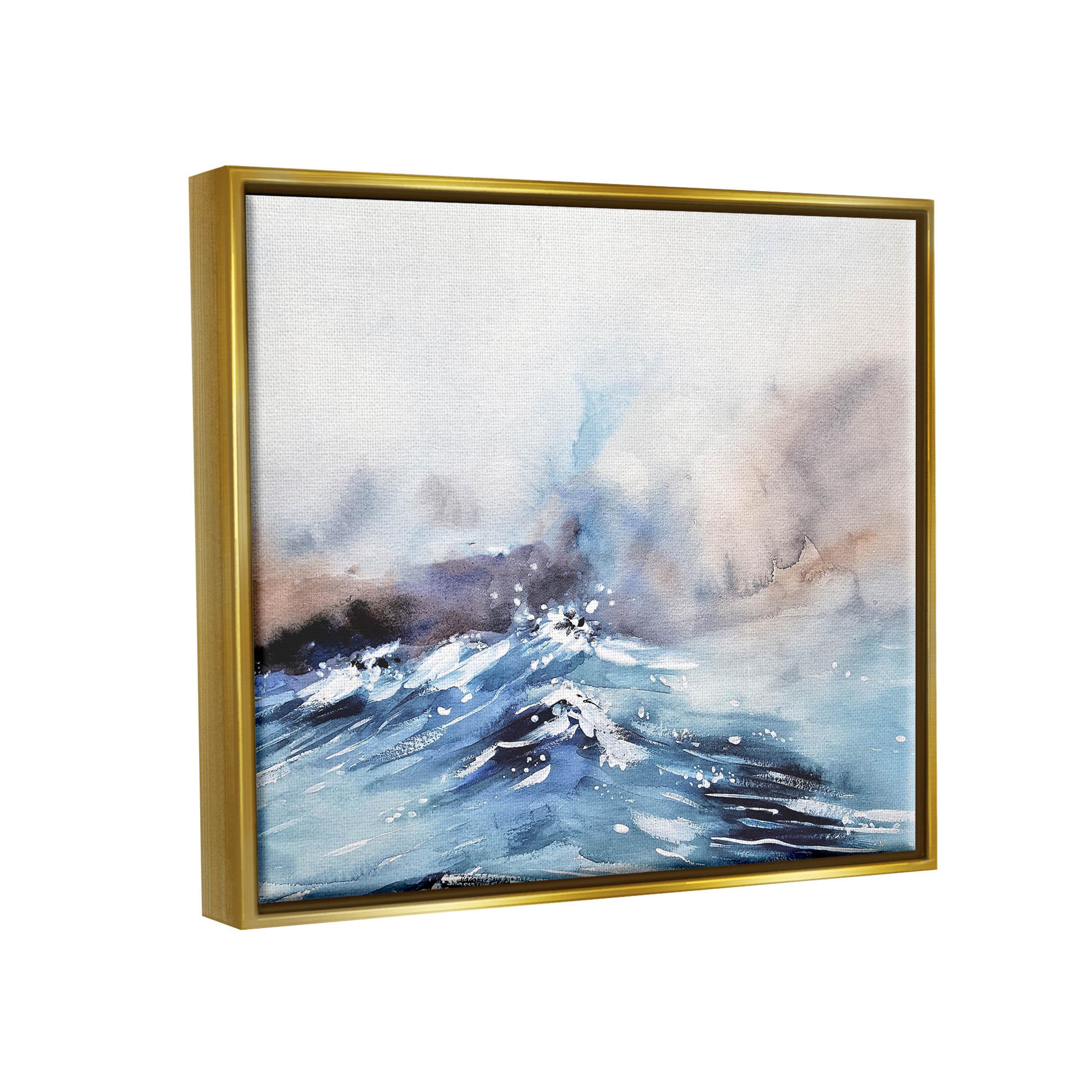 Abstract Crashing Ocean Waves Coastal Painting Metallic Gold Framed Art Print Wall Art