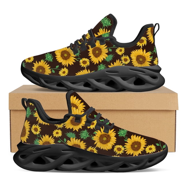 Doginthehole - Hermosas zapatillas de deporte con diseño de girasol y flores amarillas, con cordones, vulcanizadas, para mujer