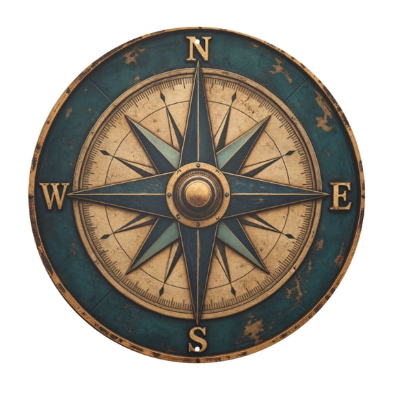 Metal Compass Wall Decor Sign, Vintage Nautical Direction Design Plaque with North South East West Details, Rustic Iron Hanging Sign for Indoor Outdoor Decoration, 8X8 Inch Retro M