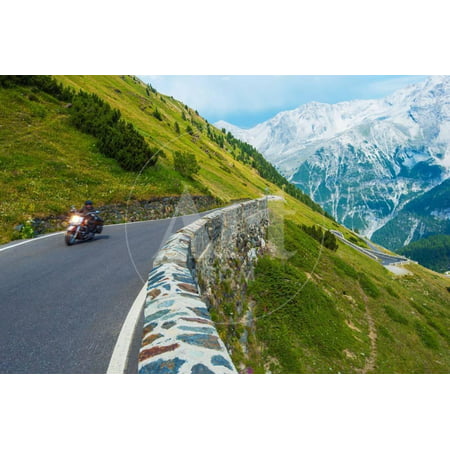Alpine Road Biker. Motorcycle on the Stelvio Pass, Italy, Europe. Scenic Italian Mountains Road. Print Wall Art By