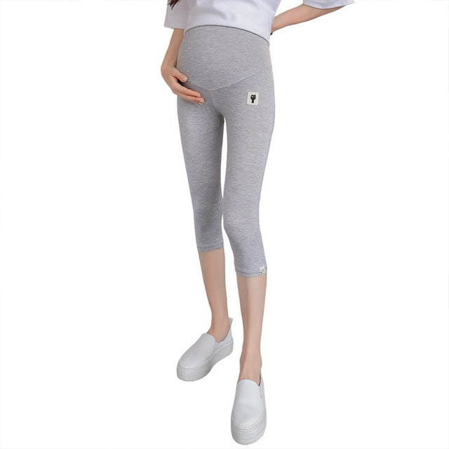Alician Solid Color Kitten Pattern Cropped Trousers for Pregnant Woman Support Abdomen