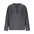 thumbnail image 4 of Ceisia Men's Solid Color V-Neck Long Sleeve Casual Shirt Loose Breathable Summer Top Dark Gray XL Gifts, 4 of 9