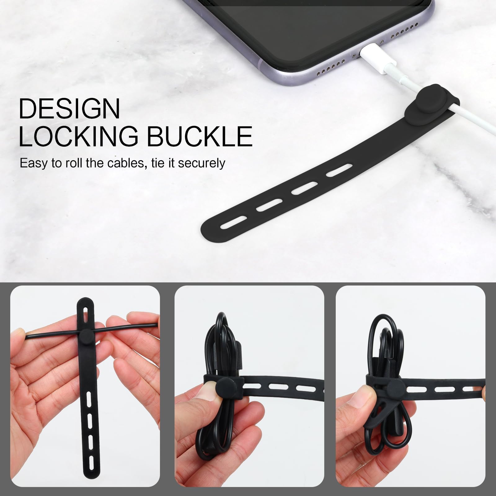Donruby 24Pcs Silicone Cable Ties - Reusable & Washable with Locking Buckles, Adjustable Fastening Cable Management Straps, Multi-Purpose High Elasticity Cord Organizer (4 Colors)