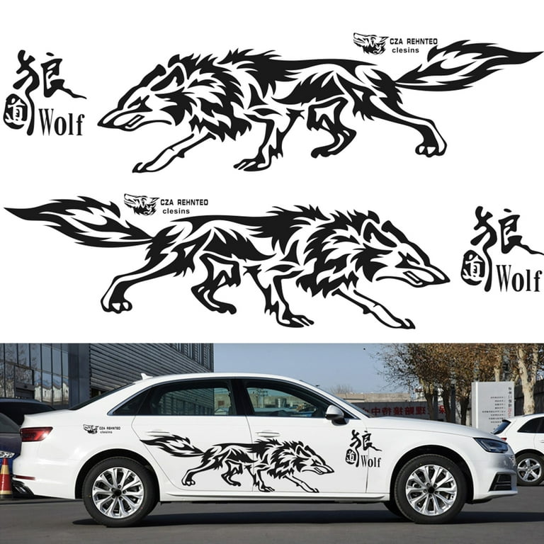 JS Artworks Tribal Wolf Decal – 5" Wide Silver Vinyl Sticker For Car, Window, Laptop