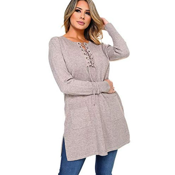 High Secret Women's Long Sleeve Long Blouse With a Top Lace Closure