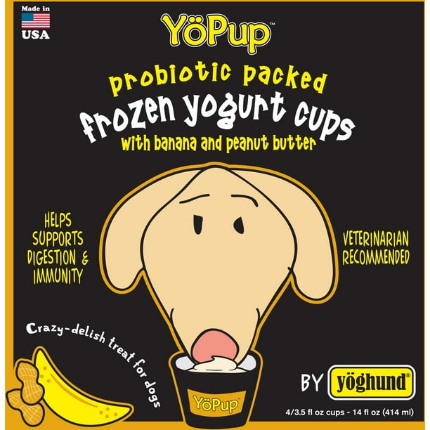 Yopup Probiotic Frozen Dog Yogurt Cups with Banana and Peanut Butter, 4