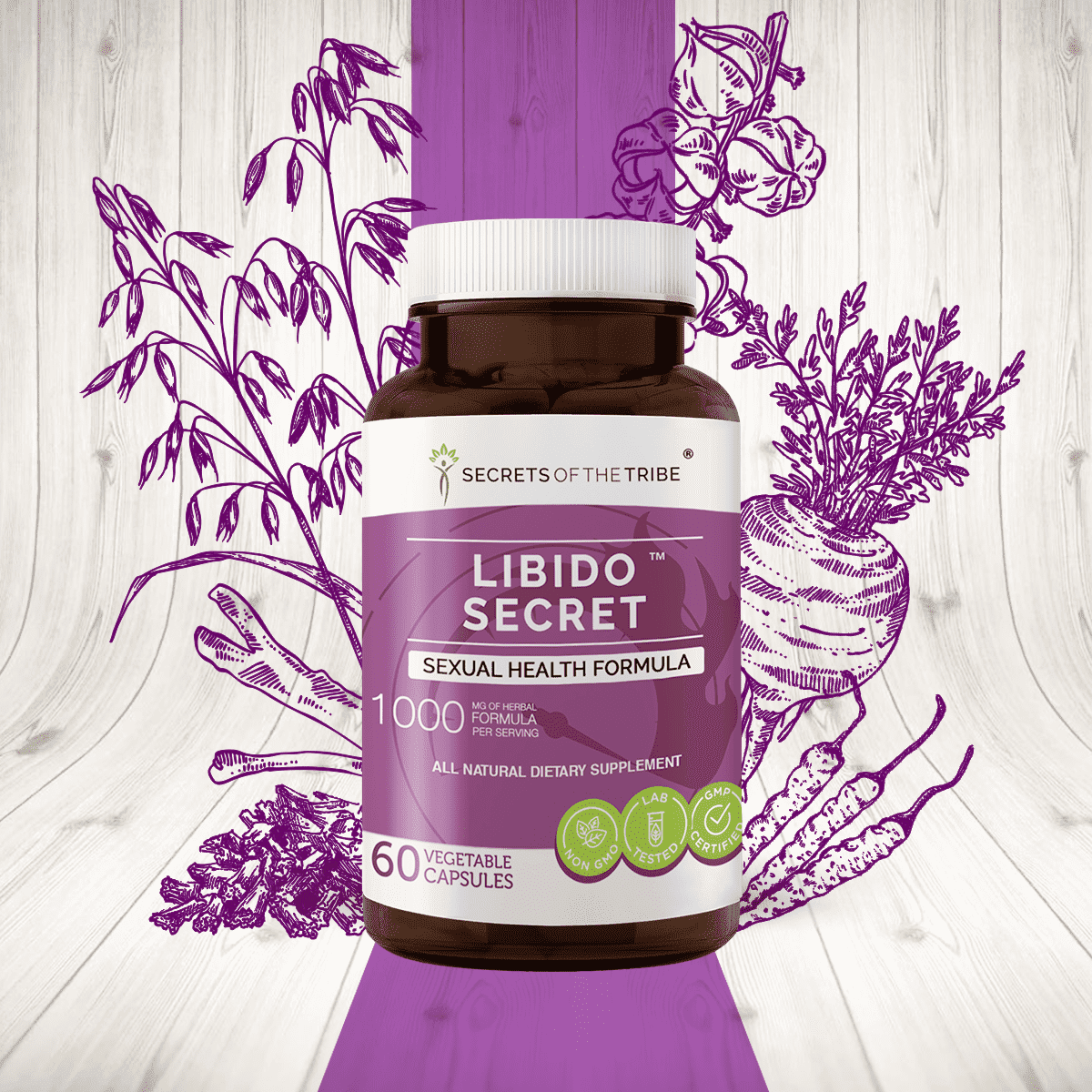 Secrets of the Tribe Libido Secret Capsules Dietary Supplement, Natural Herb Blend, Made from Ashwagandha, Maca, Oatstraw, Catuaba, Guarana, Barrenwort - Horny goat weed, Muira Puama 60 Count