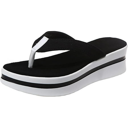 

Womens Platform Wedge Flip Flops Summer Casual Chunky Slide Sandals Comfort Arch Support Slides Thong Outdoor Trendy Sandalias Open Toe Backless Beach Shoes