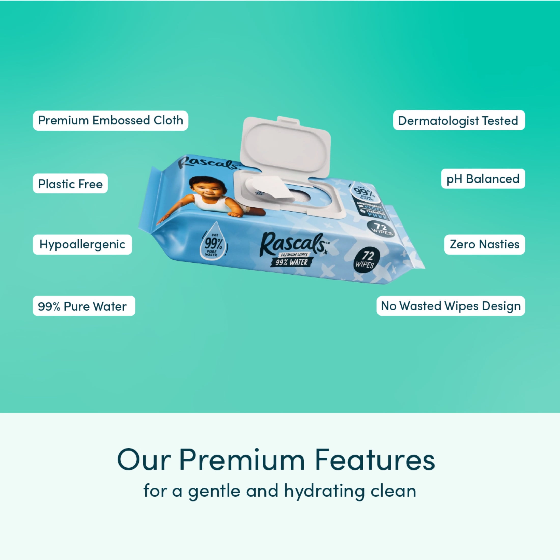 Rascals Lingettes pour bébé Rascals 99 % eau, 480 ct Éssentiel pour bébé, utilisation quotidienne