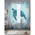 thumbnail image 2 of Summer Sea Turtles Sheer Curtains 108 Inch Long 2 Panels, Teal Orange Ocean Corals Starfish Coastal Light Filtering Rod Pocket Curtains, Sheer Voile Drapes for Living Room Bedroom, 52"x108", 2 of 8